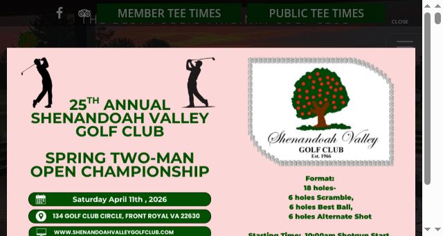 Screenshot of shenandoahvalleygolfclub.com