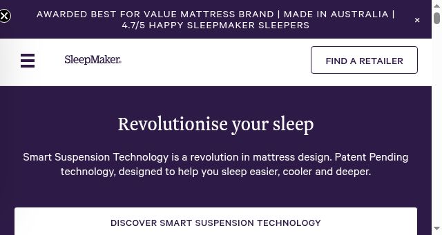 Screenshot of sleepmaker.com.au