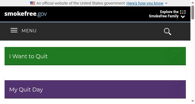 Screenshot of smokefree.gov