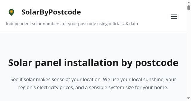 Screenshot of solarbypostcode.co.uk