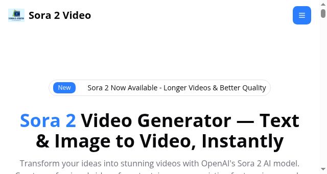 Screenshot of sora2-video.com