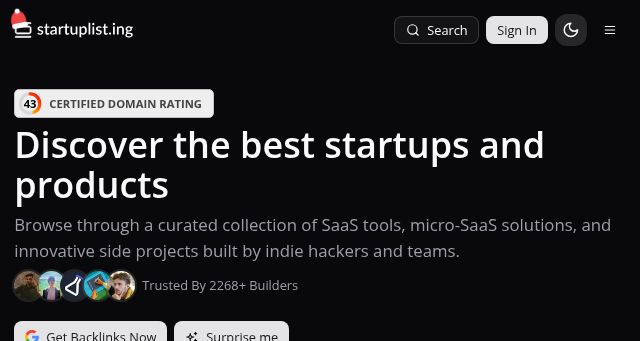 Screenshot of startuplist.ing