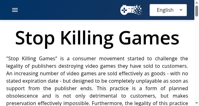 Screenshot of stopkillinggames.com