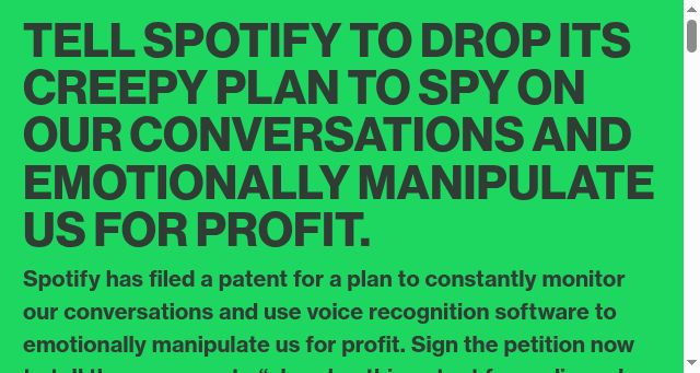 Screenshot of stopspotifysurveillance.org