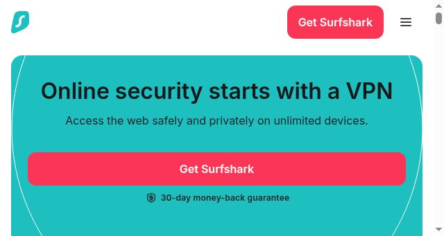 Screenshot of surfshark.com