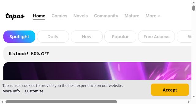 Screenshot of tapas.io