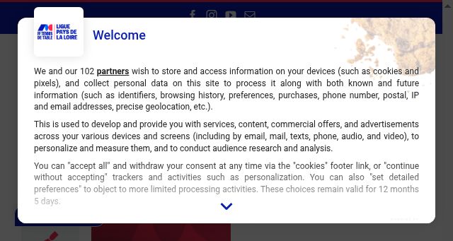 Screenshot of tennisdetablepaysdelaloire.org