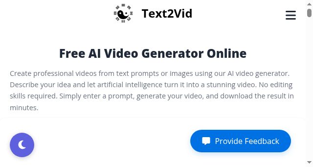 Screenshot of text2vid.org