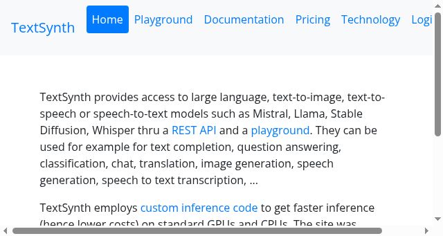 Screenshot of textsynth.com