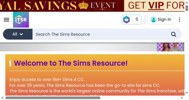 Screenshot of thesimsresource.com