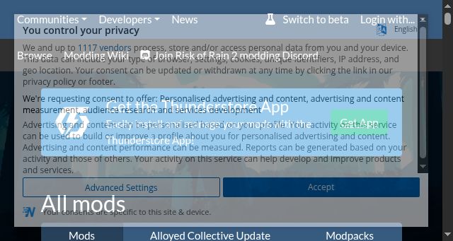 Screenshot of thunderstore.io