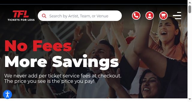 Screenshot of ticketsforless.com