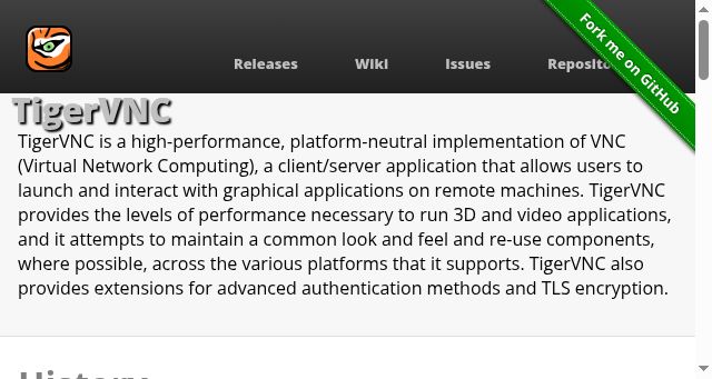 Screenshot of tigervnc.org