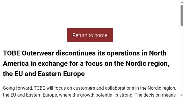 Screenshot of tobeouterwear.com