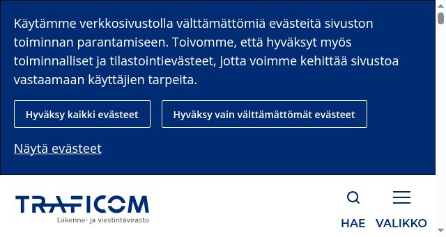 Screenshot of traficom.fi