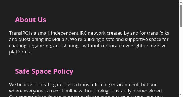 Screenshot of transirc.chat