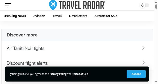 Screenshot of travelradar.aero
