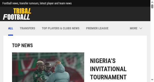 Screenshot of tribalfootball.com