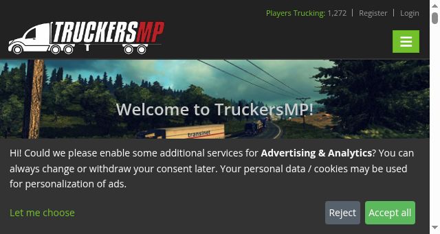 Screenshot of truckersmp.com