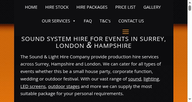 Screenshot of truesoundhire.co.uk