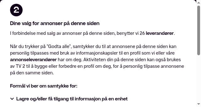 Screenshot of tv2.no