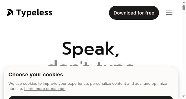 Screenshot of typeless.com
