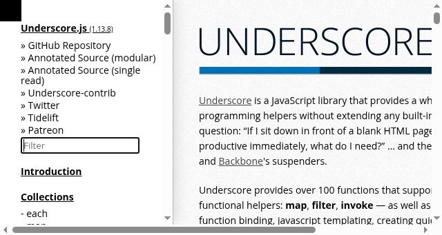 Screenshot of underscorejs.org
