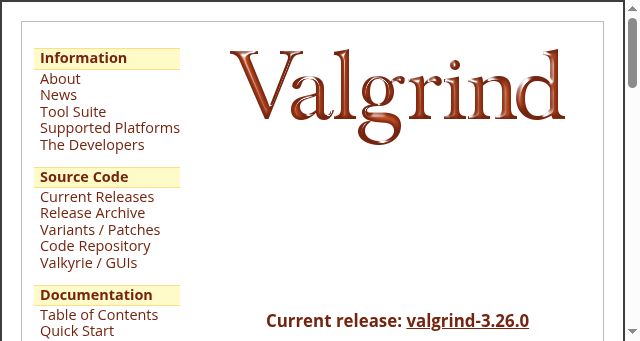 Screenshot of valgrind.org