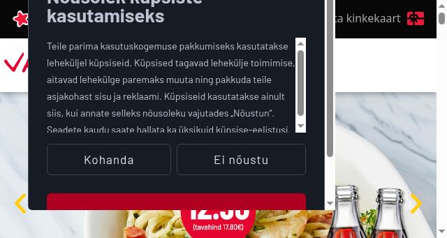 Screenshot of vapiano.ee
