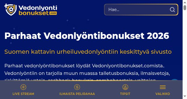 Screenshot of vedonlyontibonukset.com