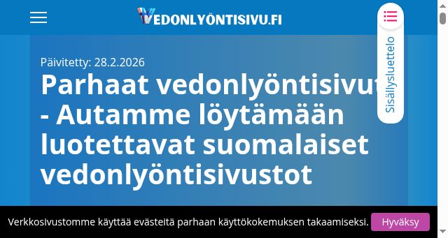 Screenshot of vedonlyontisivu.fi