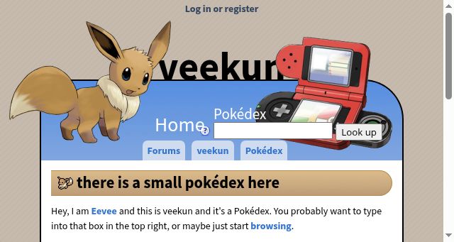 Screenshot of veekun.com