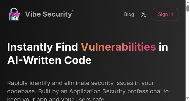 Screenshot of vibesecurity.io