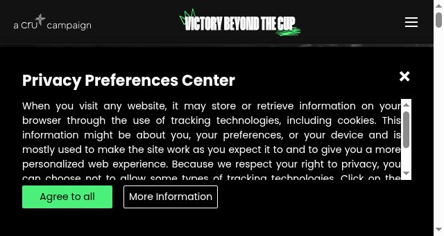 Screenshot of victorybeyondthecup.com