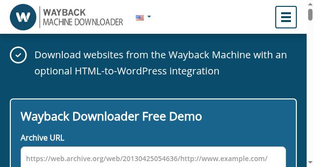 Screenshot of waybackmachinedownloader.com