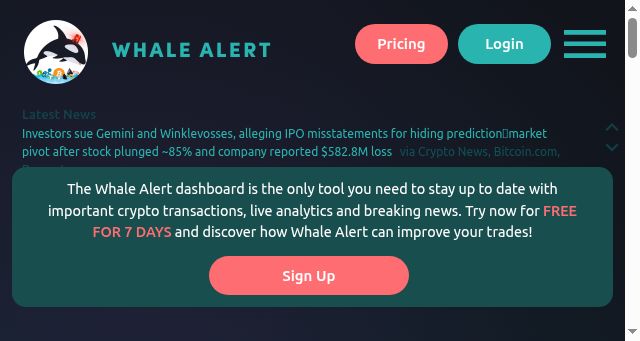 Screenshot of whale-alert.io