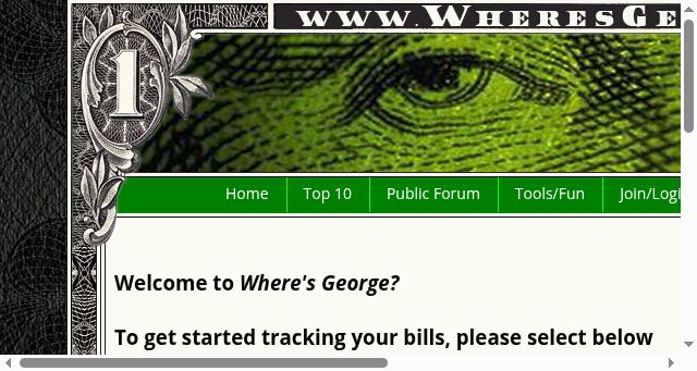 Screenshot of wheresgeorge.com