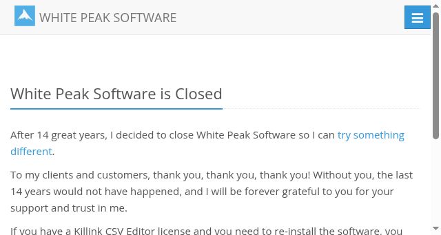 Screenshot of whitepeaksoftware.com