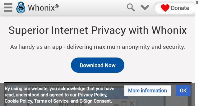 Screenshot of whonix.org
