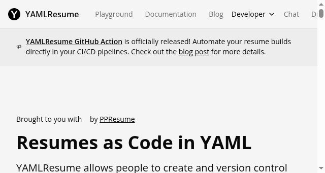 Screenshot of yamlresume.dev
