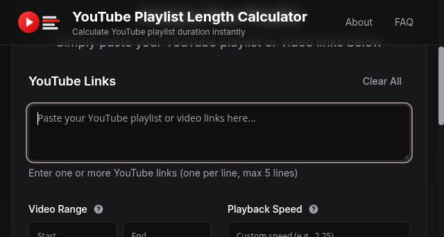 Screenshot of ytplaylistlength.com