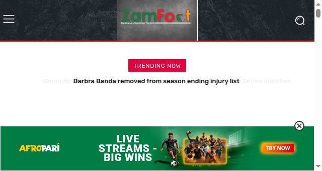 Screenshot of zambianfootball.co.zm