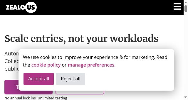 Screenshot of zealous.co