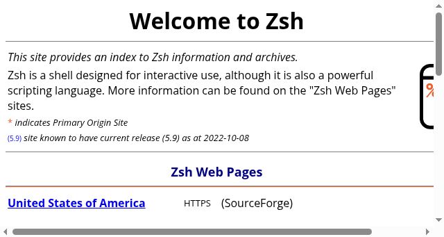 Screenshot of zsh.org